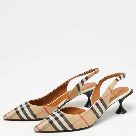 Burberry Multicolor Archive Check Fabric D'orsay Slingback Sandals - Picture 1 of 14